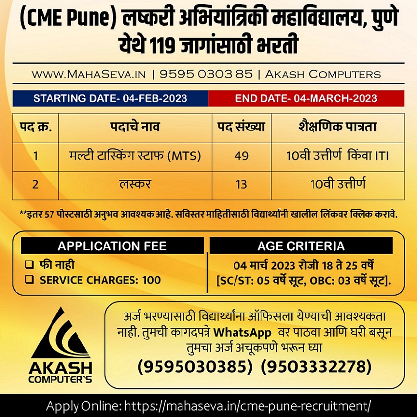 You are currently viewing CME Pune Recruitment 2023