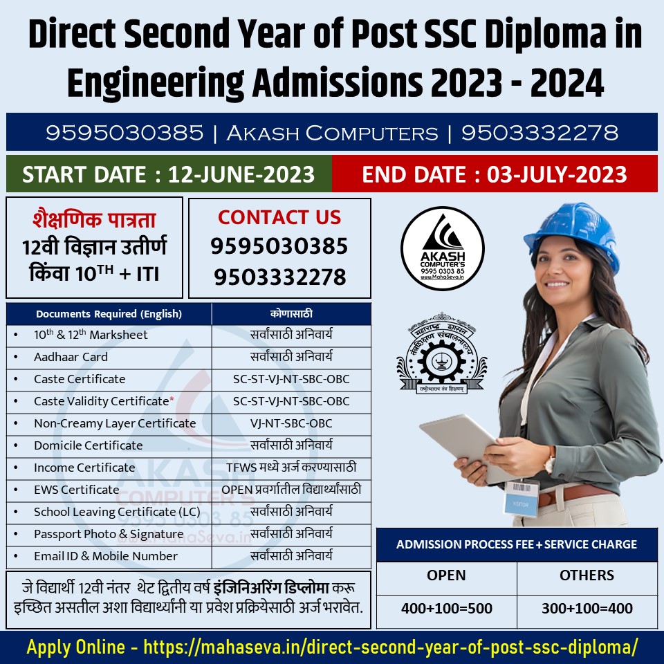 You are currently viewing Direct Second Year of Post SSC Diploma in Engineering Admissions 2023 – 2024